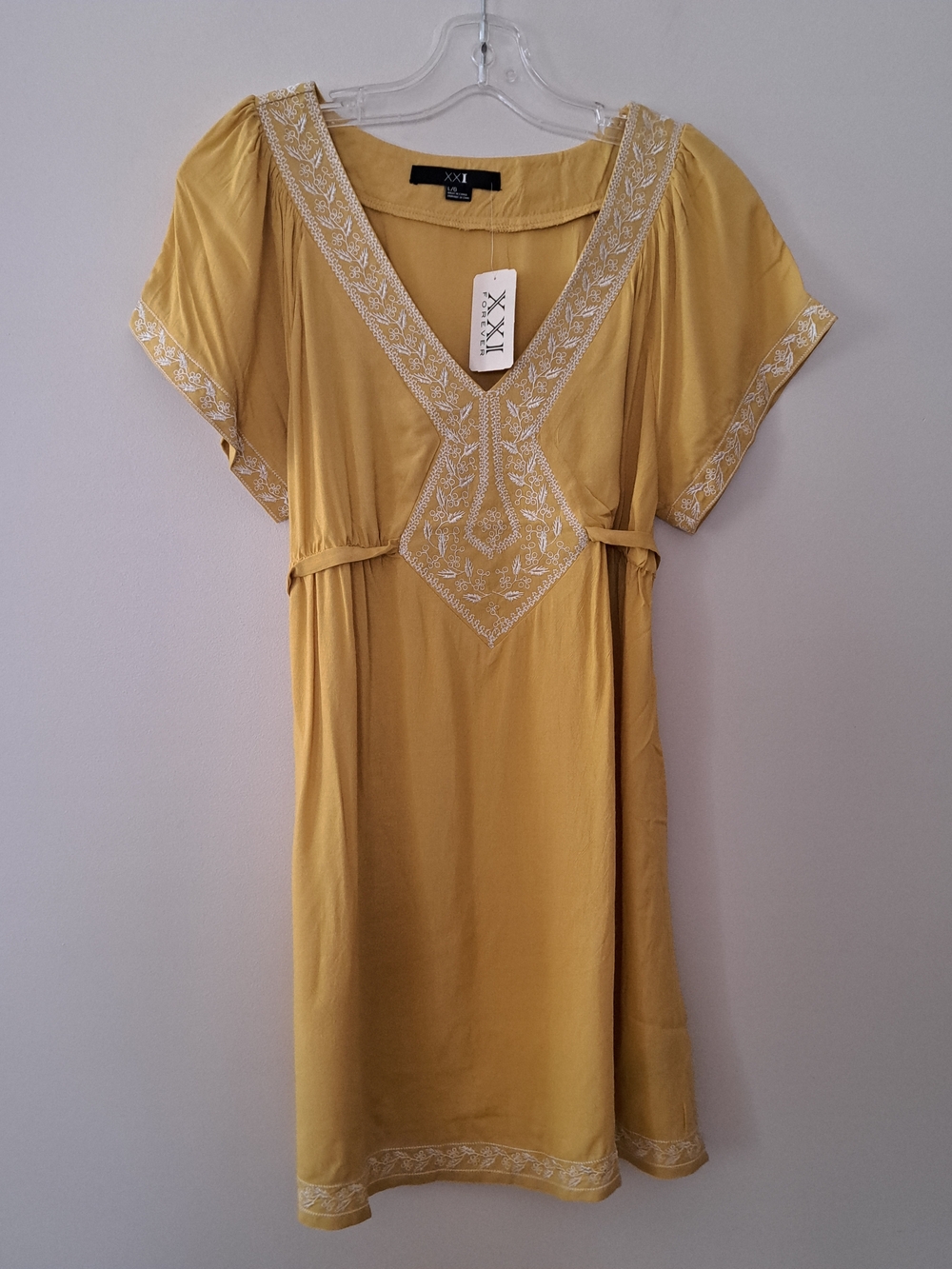 Forever 21 Yellow Embroidered V-Neck Tunic
